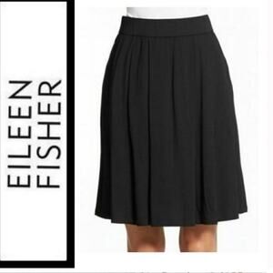 Eileen Fisher Black Pleated Jersey Knee Length Skirt Size Medium